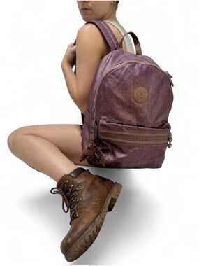 $115 - Kipling Metallic Plum Purple Small Backpack | With Monkey